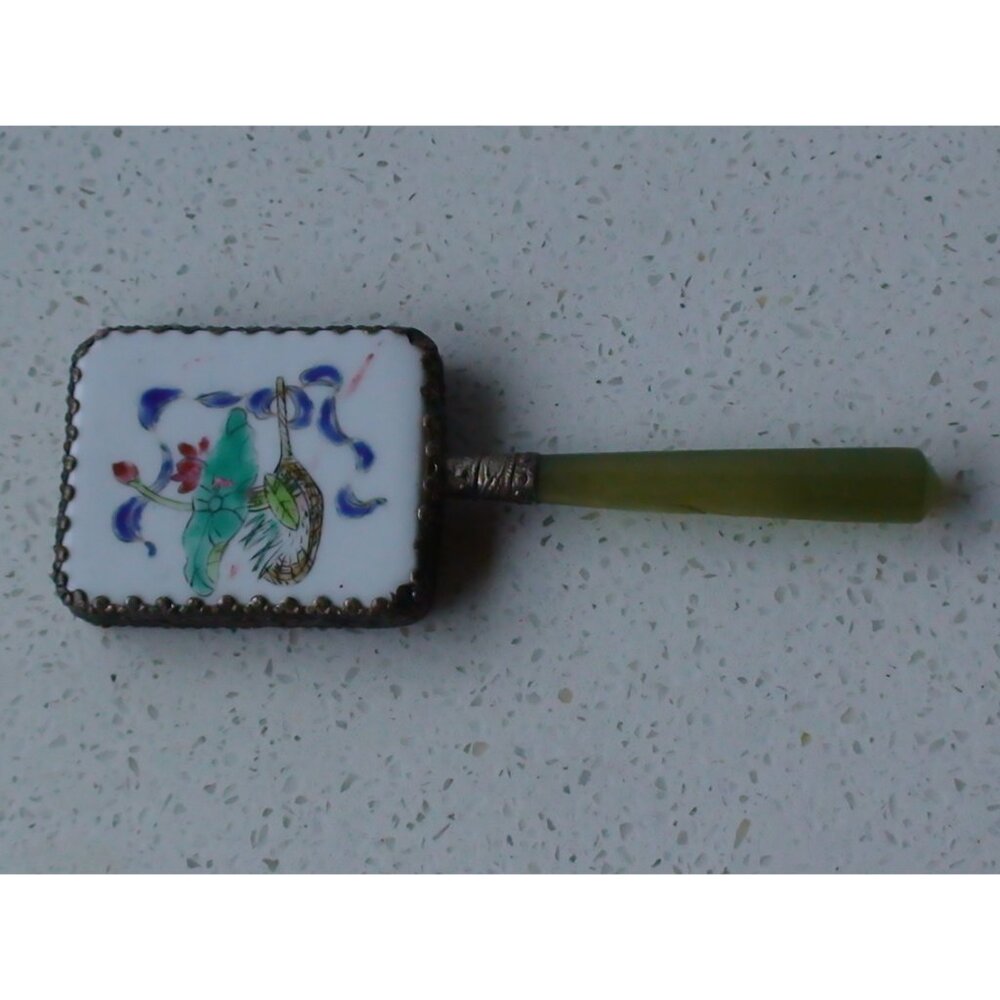 Shard Lotus Hand Mirror with Green Glass Handle and Decorative Edging - Picture 8 of 8